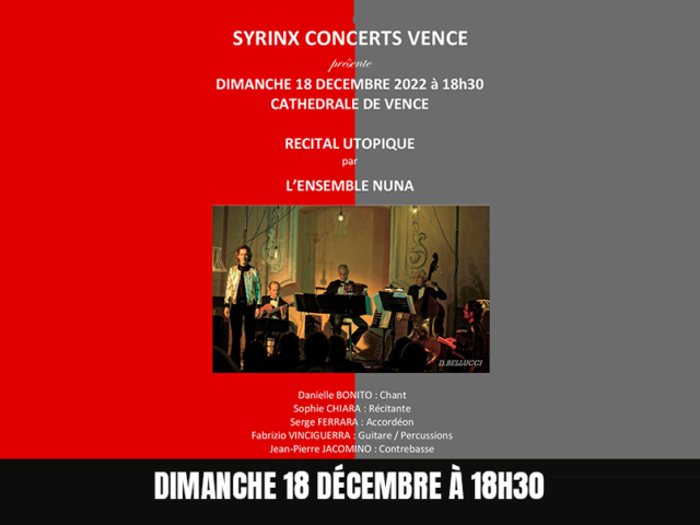 Syrinx Concerts Vence présente  » Récital Utopique « 
