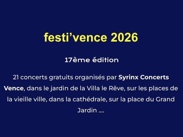 Festi&rsquo;Vence 25 au 28 juin 2026
